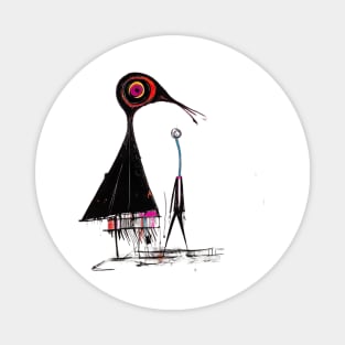 Whimsical Harmony: A Colorful Caricature Painting of a Black Bird with Abstract Design Magnet